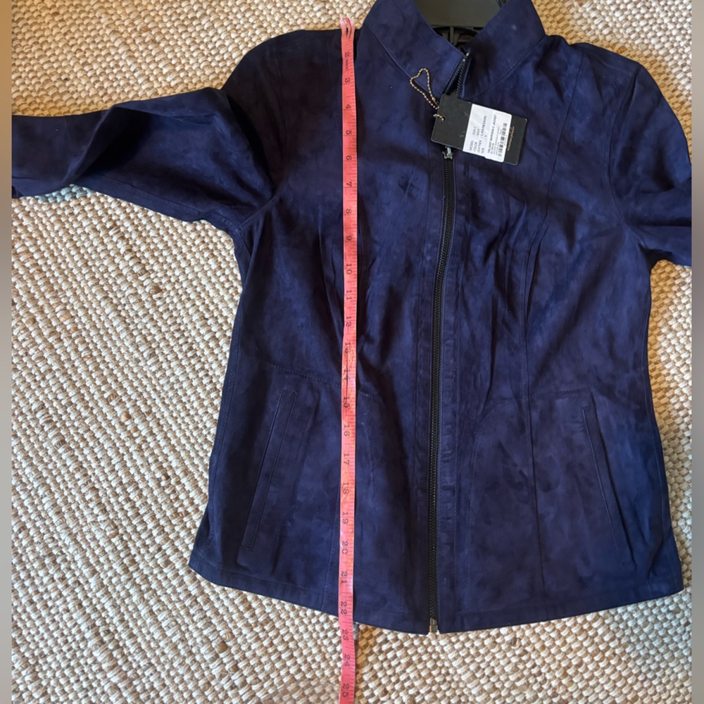 Suede Lambskin Leather Jacket Navy Valiant Paris Zip Up blazer coat NWT NEW - Picture 8 of 11